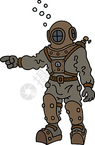 经典深潜仪器呼吸灰色冒险皮革套装黄铜人员插图卡通片背景图片