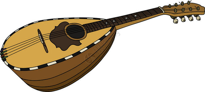 那不勒斯经典的木制曼陀丽歌曲国家历史金属琵琶吉他音乐木材民间音乐家插画