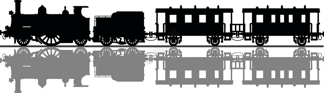 蒸汽火车古老蒸汽列车运输阴影黑色引擎乘客车皮火车车辆铁路卡通片插画