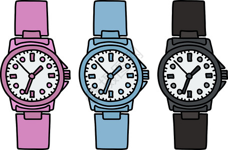 防水手表素材三色塑料手表插画