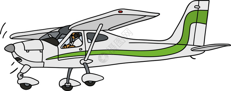 绿色螺旋桨高翼螺旋桨单翼机引擎绿色车辆白色螺旋桨肩膀卡通片空气运动学习插画