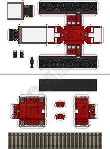 复古内燃机车的纸模型插画