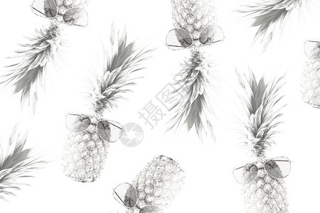 复古设计热带风格概念 时髦菠萝图案乐趣创造力水果墙纸派对食物白色潮人灰色流行音乐背景图片
