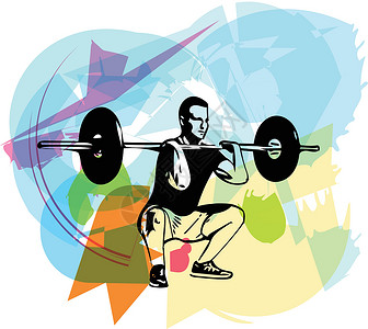 男人在举重运动在健身房用杠铃进行举重锻炼运动身体哑铃健美训练二头肌插图男人运动员闲暇设计图片