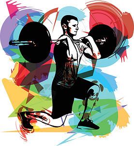 在健身房用杠铃进行举重锻炼活动闲暇肌肉男性运动员身体哑铃竞技二头肌娱乐背景图片