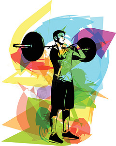 哑铃男在健身房用杠铃进行举重锻炼哑铃重量身体活动训练运动员男性闲暇健身二头肌设计图片