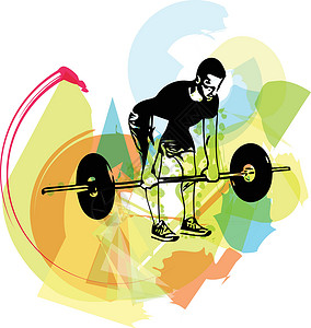 男人在举重运动在健身房用杠铃进行举重锻炼腹肌二头肌健身肌肉哑铃训练运动饮食娱乐竞技设计图片