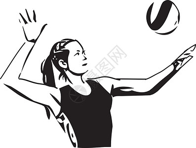 打排球运动员排球运动员打球的插图防御女士竞赛绘画锦标赛草图背景娱乐接待游戏设计图片