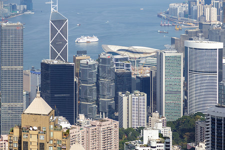 中国香港香港 中国2020年CIRCA 维多利亚山峰对香港市的惊人景象景观地标金融城市戏剧性天空旅游建筑摩天大楼全景亚洲高清图片素材