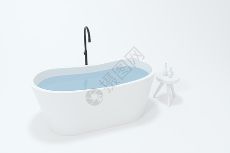 浴缸卡通卡通浴缸与白色 background3d 渲染草图优雅温泉龙头蓝色住宅洗涤毛巾卫生间浴室背景
