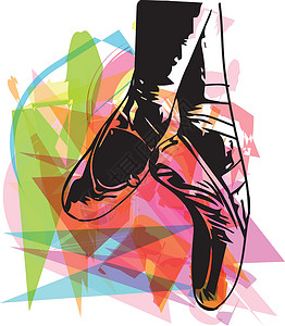 抽象插图芭蕾足尖鞋脚尖女性鞋类姿势舞蹈家活动脚趾女士芭蕾舞鞋体操设计图片