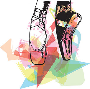 抽象插图芭蕾足尖鞋女孩绘画丝带演员女士活动平衡芭蕾舞鞋类女性设计图片