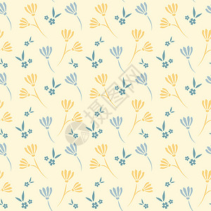 无缝花纹设计风格装饰墙纸黄色蓝色叶子装饰品植物打印织物背景图片