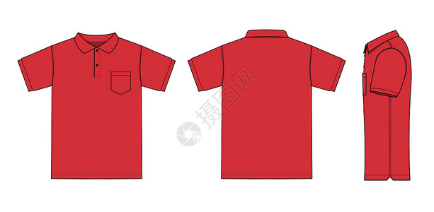 写实polo衫Polo 衫短袖的矢量模板插图棉布平纹载体红色口袋运动团队袖子球座黑色插画