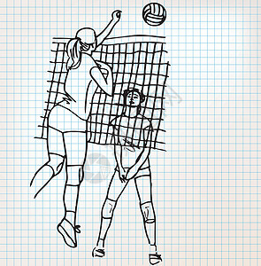 素材网素描女孩打排球素描它制作图案笔记本玩家游戏插图分数草图运动员服务锦标赛比赛插画