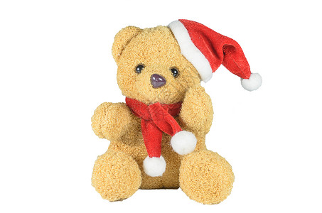 圣诞熊娃娃礼物棕色庆典乐趣童年娃娃玩具帽子毛皮婴儿背景图片