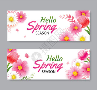 你好春天贺卡和鲜花盛开的邀请艺术庆典海报插图问候语卡片传单植物刻字框架覆盖高清图片素材