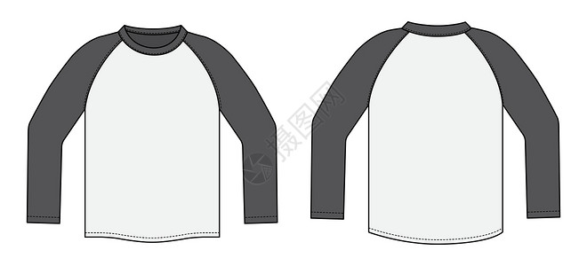 西装袖子它制作图案长袖插肩袖 T 恤黑色空白纺织品载体运动装球座运动衬衫小样插图插画
