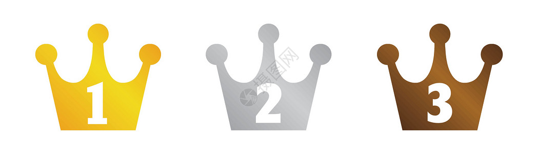 用于排名的皇冠图标集 三种颜色商业徽章皇家金子皇帝图标王国公主国王奢华背景图片