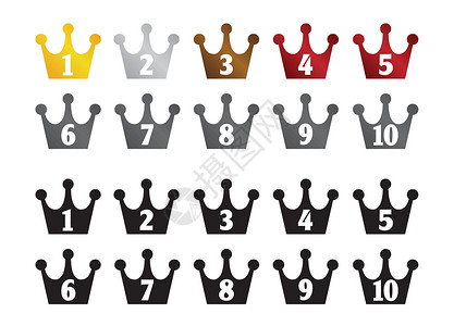从第一名到第十名的排名皇冠图标集国王插图公主王国皇帝纹章成功青铜皇家权威背景图片