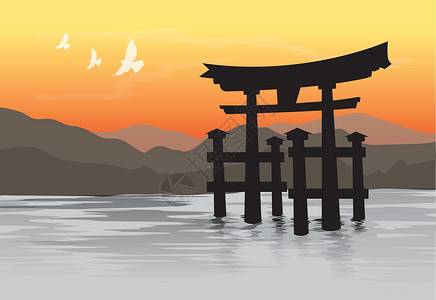 伟大牌坊宫岛宫岛日本著名的浮动鸟居 韦克托插画