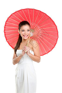 配有红纸伞的中国女子结婚背景图片