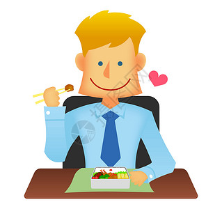 用筷子吃饭年轻商务人士矢量平面插画上半身吃妻子午餐博设计图片