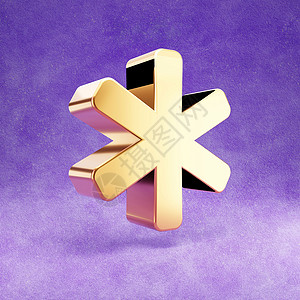 星号图标 紫色天鹅绒背景上孤立的金色光泽星号符号背景图片