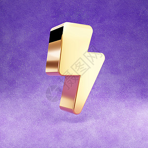 闪电图标 紫色天鹅绒背景上孤立的金色光泽闪电符号背景图片