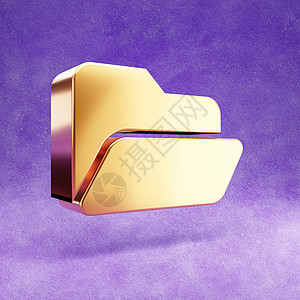 打开的文件夹图标 紫色天鹅绒背景上孤立的金色光泽打开文件夹符号背景图片