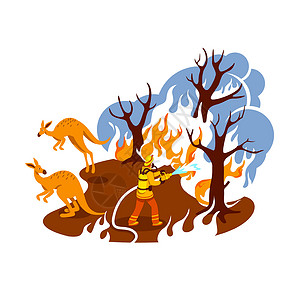 澳大利亚森林拯救燃烧的森林2D矢量网络横幅 海报插画