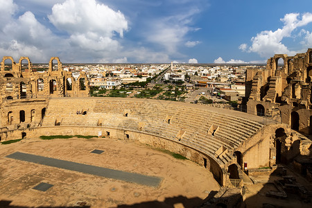 安联竞技场突尼斯的岩石旅行考古学体育馆拱门蓝色帝国历史剧院天空背景