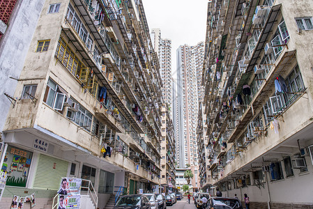 香港香港 - 2014年5月 高楼的拥挤住宅公寓建筑结构高清图片素材