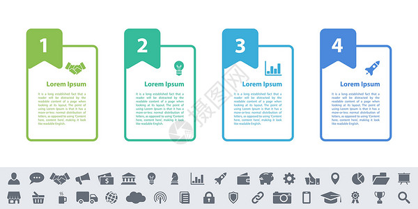 4折标签具有4个步骤的制图设计业务概念战略工作议程按钮图表网站商业文档数据流程图设计图片