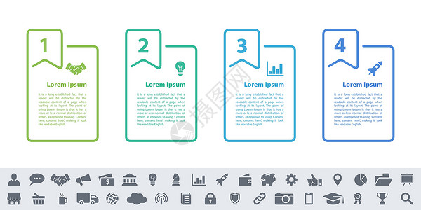 4折标签具有4个步骤的制图设计业务概念里程碑标签按钮商业战略流程图推介会数据图表技术设计图片