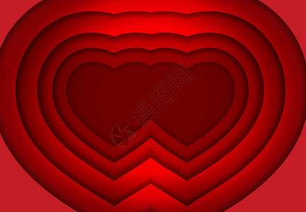 情人节 两颗红心是用平滑的过渡和阴影从纸上剪下来的 公告处 雕刻的抽象艺术 插图背景图片