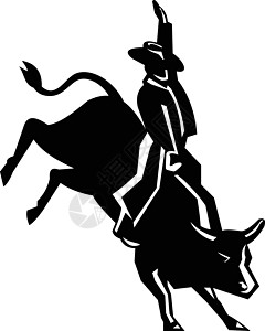 牛仔文字红色文字骑士动物插图奶牛乡愁风格复古农场牛仔插画