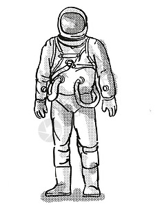 宇航员线文武宇航员或航天人 Cartoon 回调绘图头盔黑与白插图太空人艺术品勘探男性套装白色宇航服背景