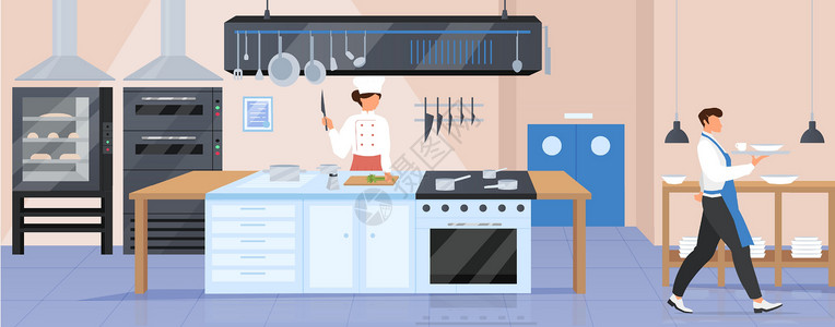 厨师矢量餐饮餐厅平板彩色矢量插图设计图片