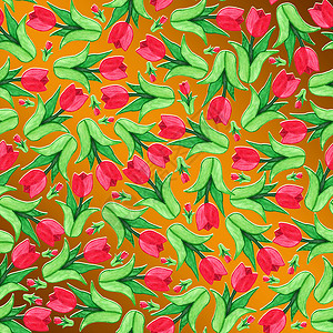 橙色水彩郁金香含郁金 水彩漆的无缝花粉形态屏幕郁金香花朵墙纸纺织品装饰植物风格程序植物群背景