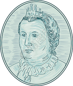 18 世纪欧洲女皇半身椭圆形素描公爵富豪女性画线皇后刮板主权草图女士女王背景图片