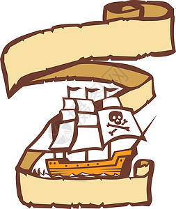 海盗航行轮船号海盗船滚动帆船海盗丝带波浪背景图片