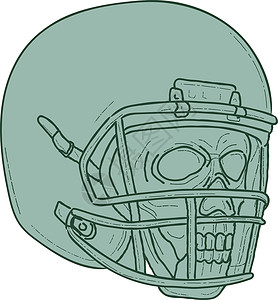 足球四分卫骷髅绘图颅骨牙齿插图帽子骨头刮板玩家手工草图四分卫背景图片