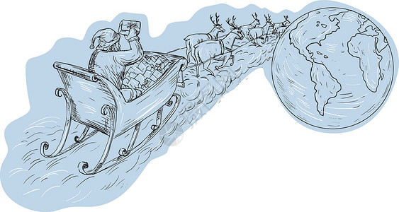 幼儿手工圣诞老人礼品环球绘画男性刮板插图行星墨水画线世界手绘手工男人插画