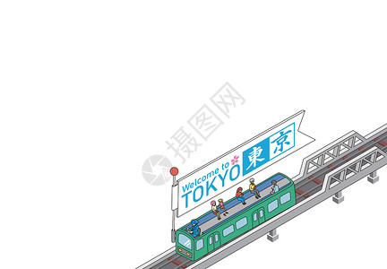 东京银座欢迎来到日本东京 几何矢量说明在日本东京的电动列车插画