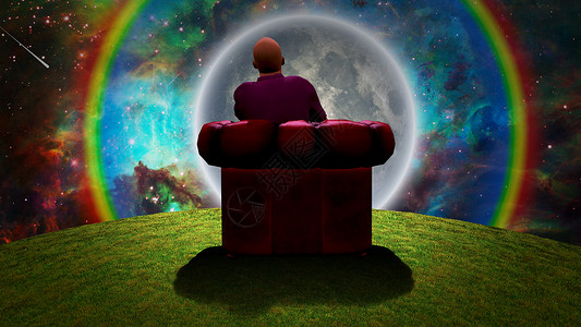 彩虹流星观察月球自由沙发上帝3d天堂成功艺术渲染商务宇宙背景