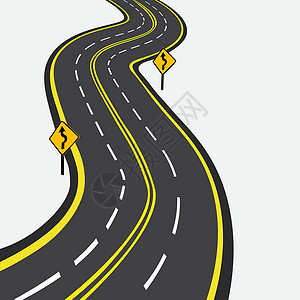 空街道带黄色标记的曲线道路 矢量图示设计图片