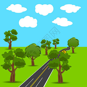 动画风格的交叉路口和支行道路 绿树 景观 插图速度街道曲线交通土地车道车辆赛道世界缠绕背景图片