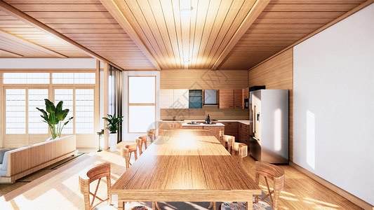 厨房房日本式的3D翻接插图家具榻榻米房间财产小样晴天建筑学台面嘲笑背景图片