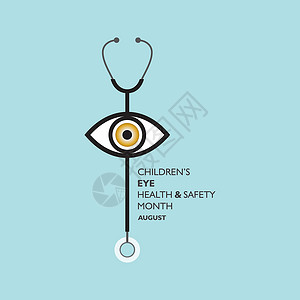 8月的  儿童眼健康与安全月  活动插图疾病海报国家世界预防孩子眼睛测试横幅背景图片